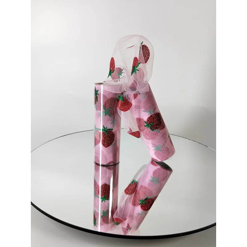 Printed Strawberry Mesh Digital Printing Fabric Glitter Sequin Lace Fabric for Women Dress