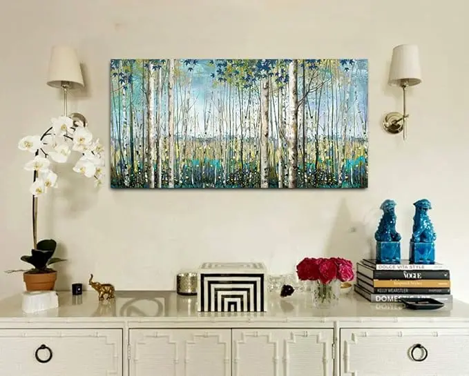 Green View White Birch Forest Canvas oil Painting abstract oil painting on canvas handmade for Home  decorative