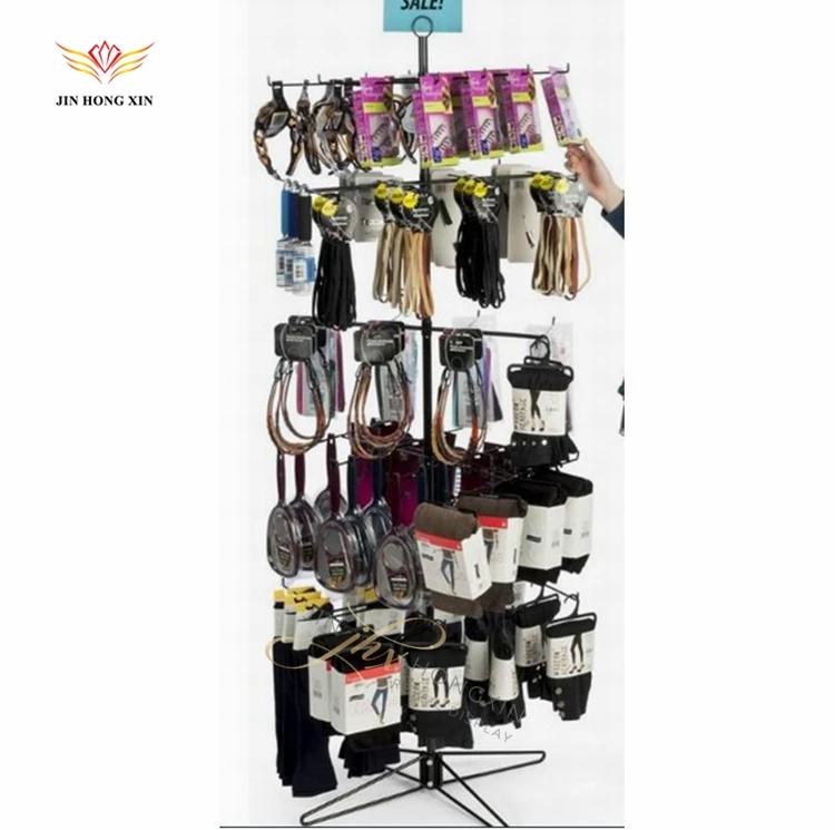 retail store exposition fixture metal rotating key chains counter standing pegboard display rack with rotary base