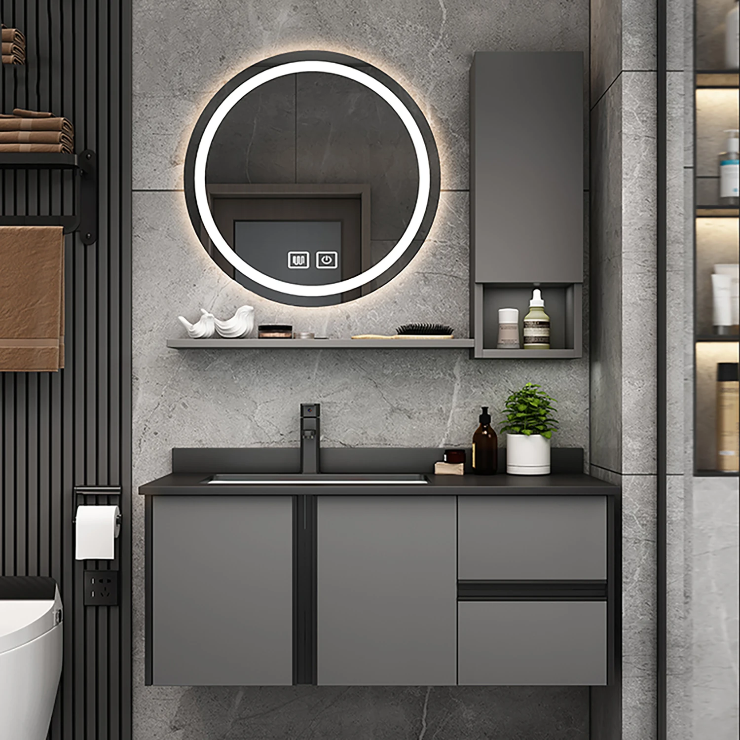 Light mirror bathroom vanity set furniture luxury wall cabinet bathroom sink cabinet