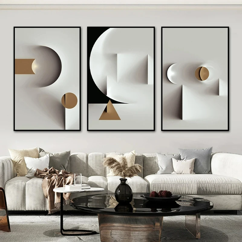 Geometric Pattern 3D Visual Art Modern Abstract Canvas Painting Posters and Prints Wall Pictures for Living Room Home Decoration