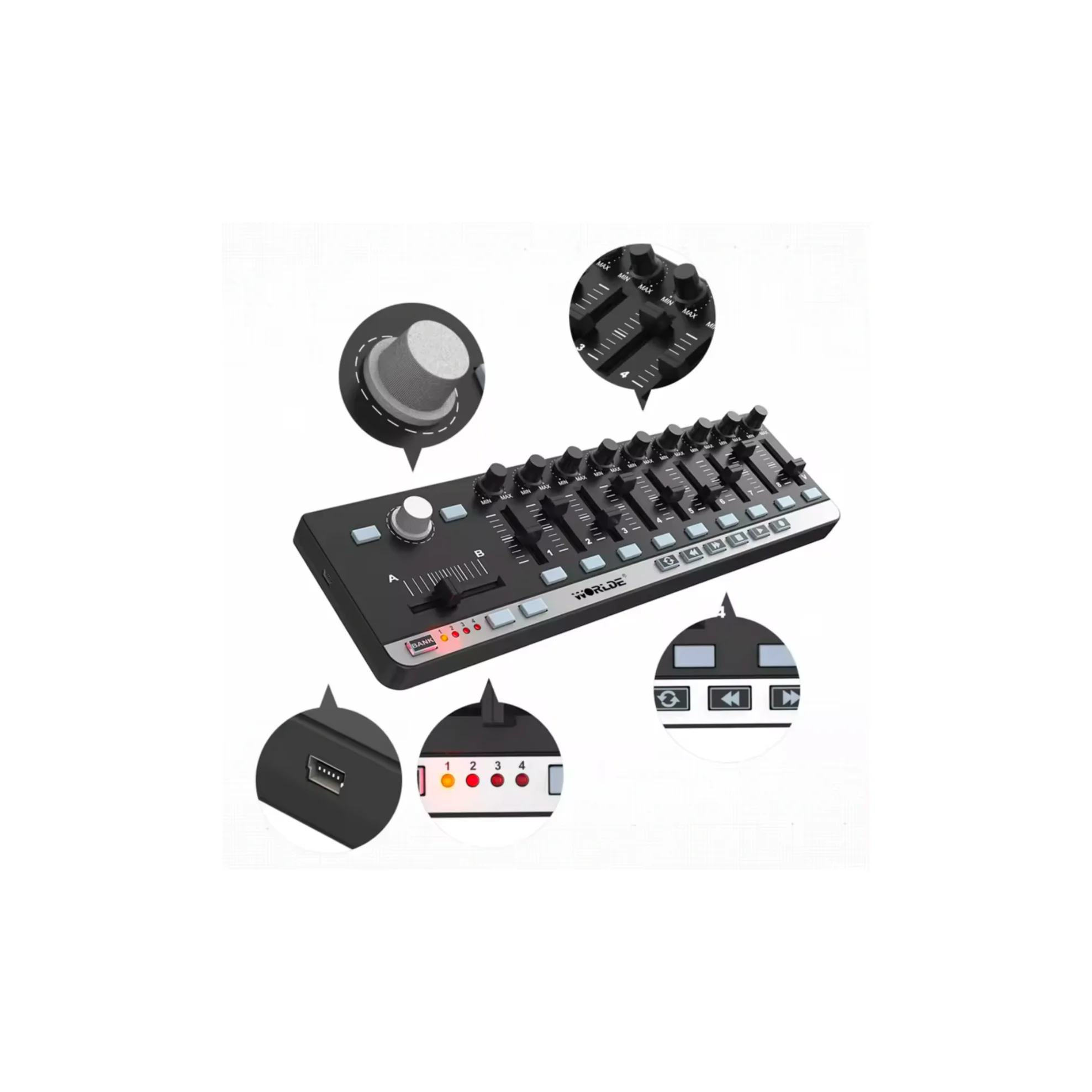Worlde Easycontrol 9 Usb Mini Midi Controller Fader Mixer Portable Keyboard Music Studio Piano for Wholesale Musical Instruments