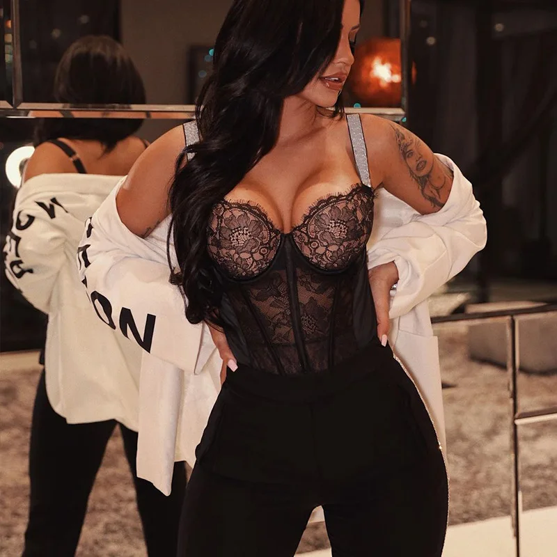 2022 New Quality Elastic Sexy Black Halter Lace Backless Trim Garter Belts Lingerie Bodysuits For Women