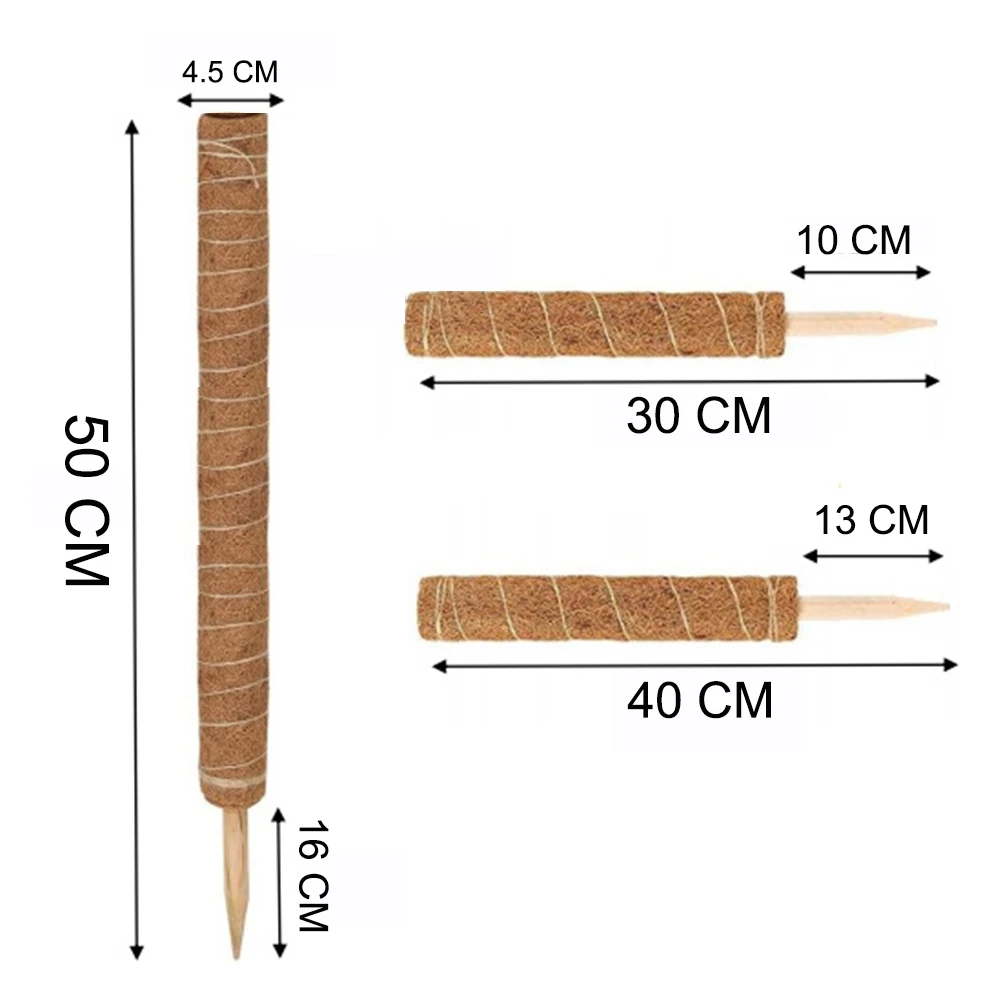 30\40\50cm Plant Climbing Pole Coir Moss Stick Bendable Palm Vines Stick Plant Support Extension Climbing Indoor Plants Creepers