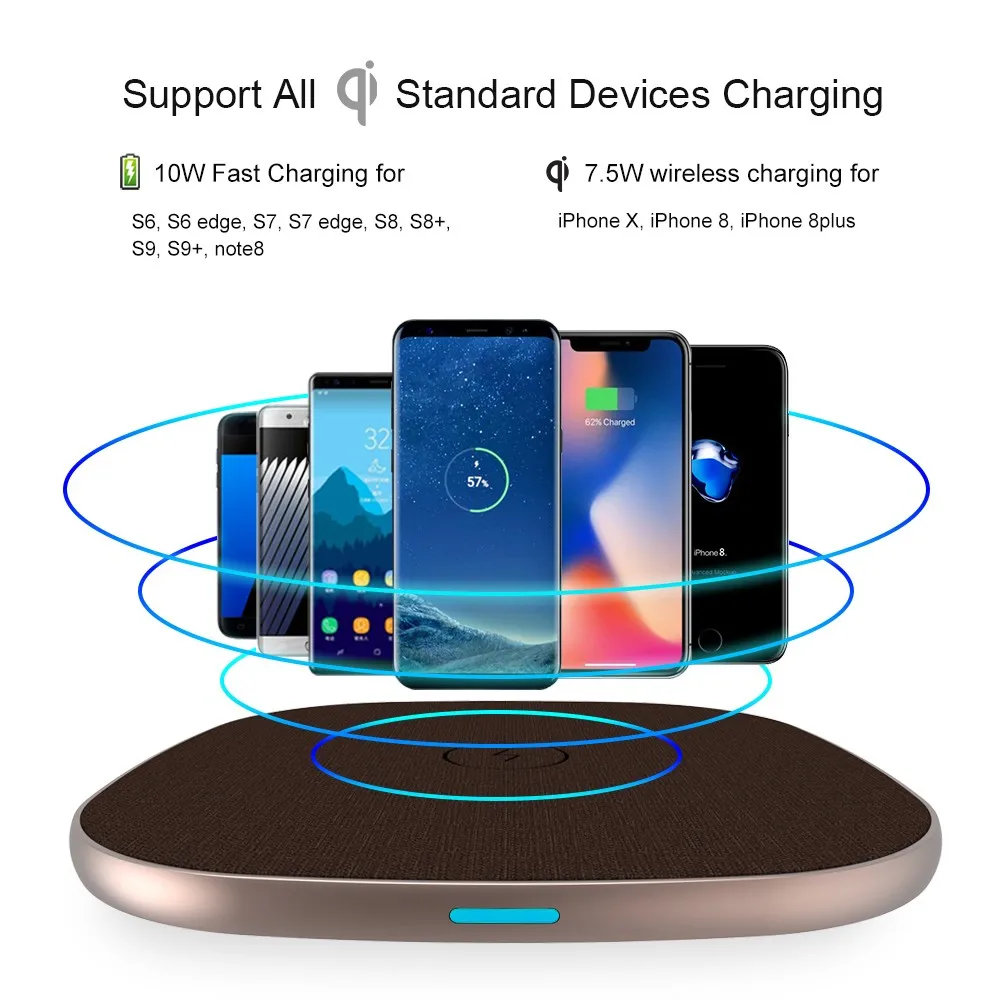 Беспроводное зарядное устройство с поддержкой быстрой зарядки для всех сотовых телефонов с сертификатом QI