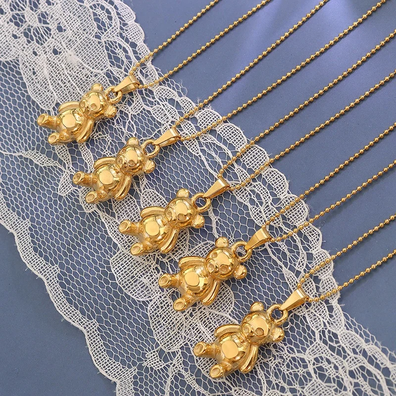 18K Gold Plated Cute Bear Necklace Stainless Steel Fashion Jewelry Necklaces