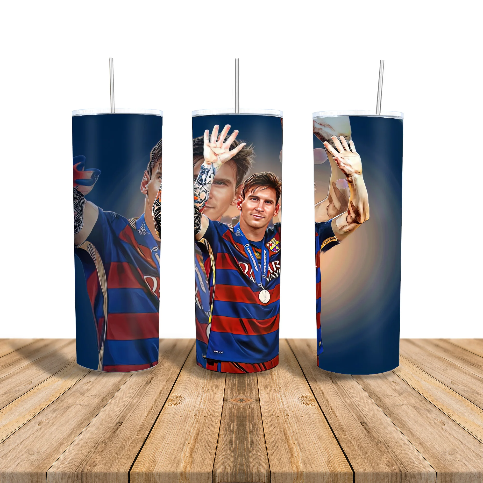 Ready fast production tumbler with straw stainless steel Soccer football player star Lionel Messy custom tumbler cups