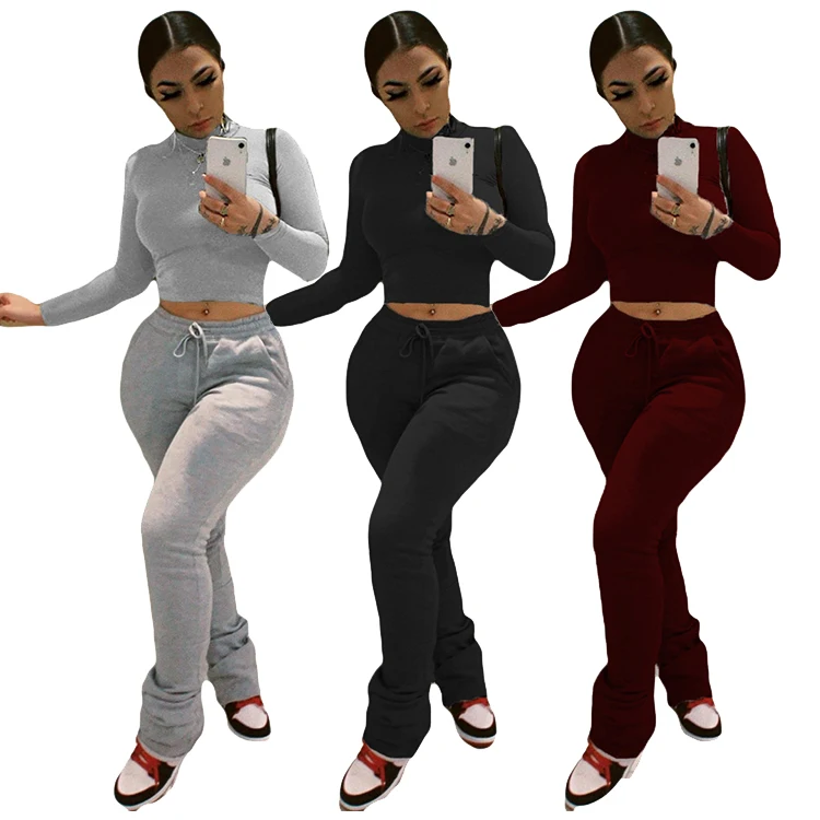 Ladies Hoodie Stacked Legging Outfit Plus Size Jogger Long Sleeve Clothing Pants Winter Tracksuits 2 Piece Set Women