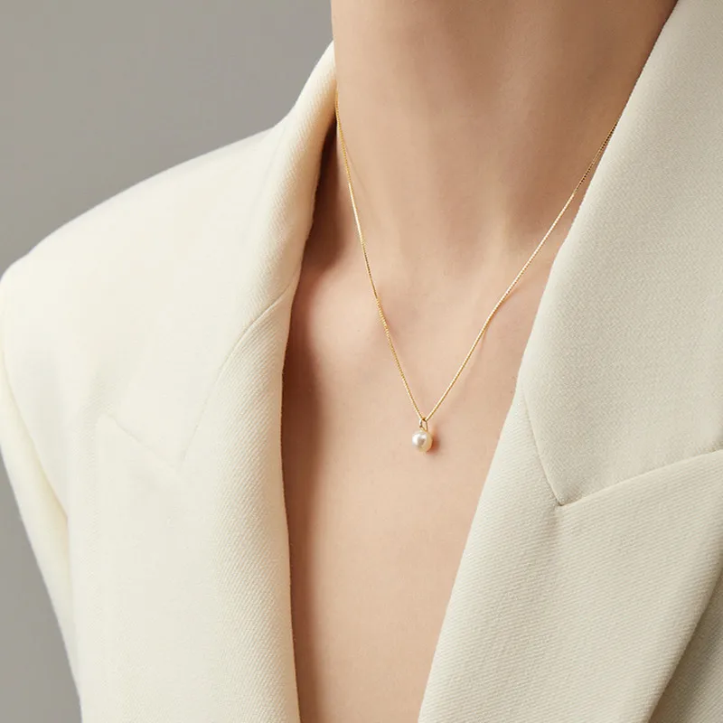 S925 Sterling Silver Small Capsule Pearl Necklace Fall Winter Style Accessible Luxury Natural Freshwater Pearl Does Not Fade