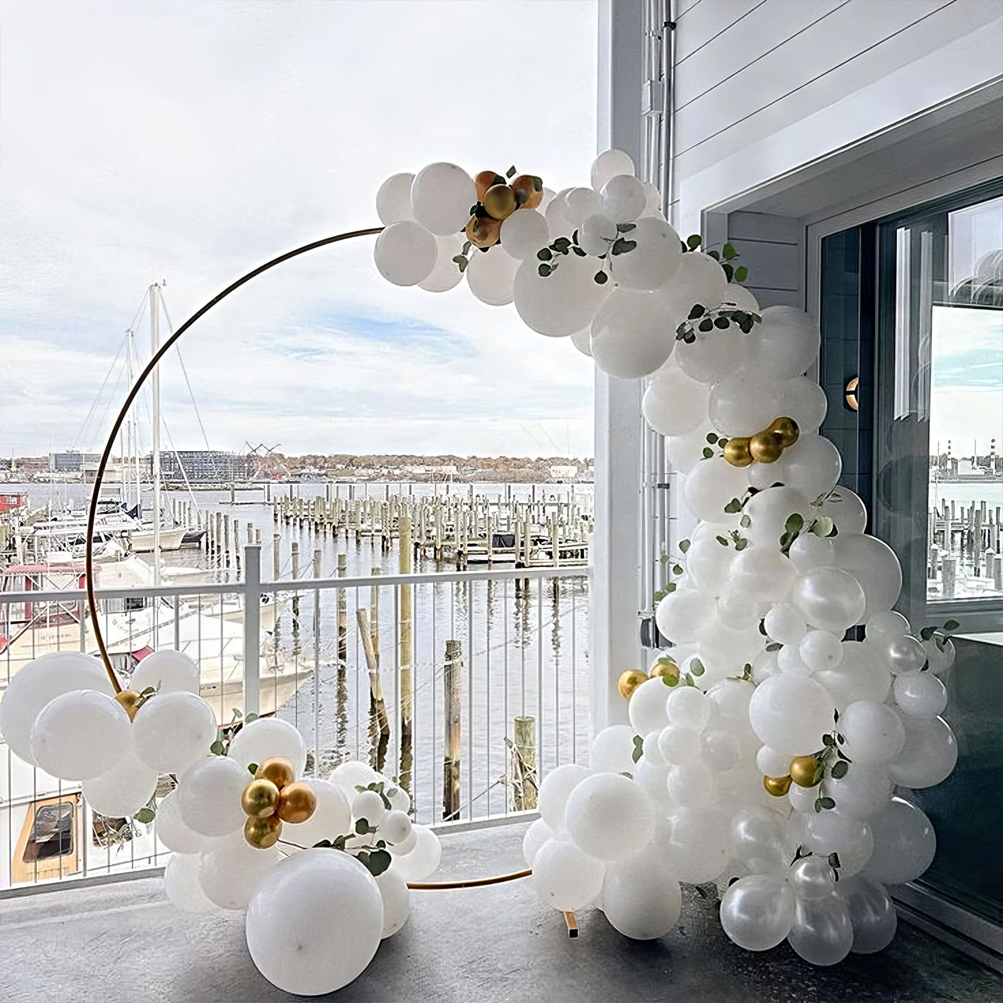 custom wedding event decoration giant circle grid cake prop balloon stand round mesh backdrop for party