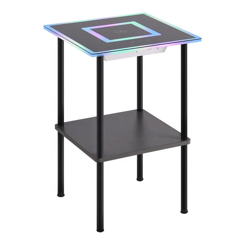 Modern Touch Sensor Iron & Acrylic Coffee Table with Smart Lighting & Music for Home Living Room Furniture