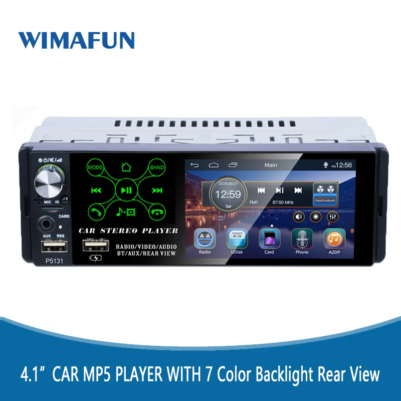 
 Micphone car radio 1 din mp5 player with full touch screen, 4.1 inch 2usb, rds, fm,Bluetooth, support audio format: RM/RMVB/DIVX  