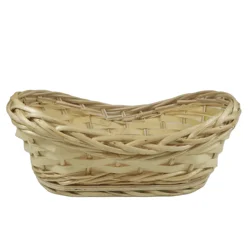 China Manufacturer Boat  Shape Willow Material Wicker Fruit Basket with Wood Base