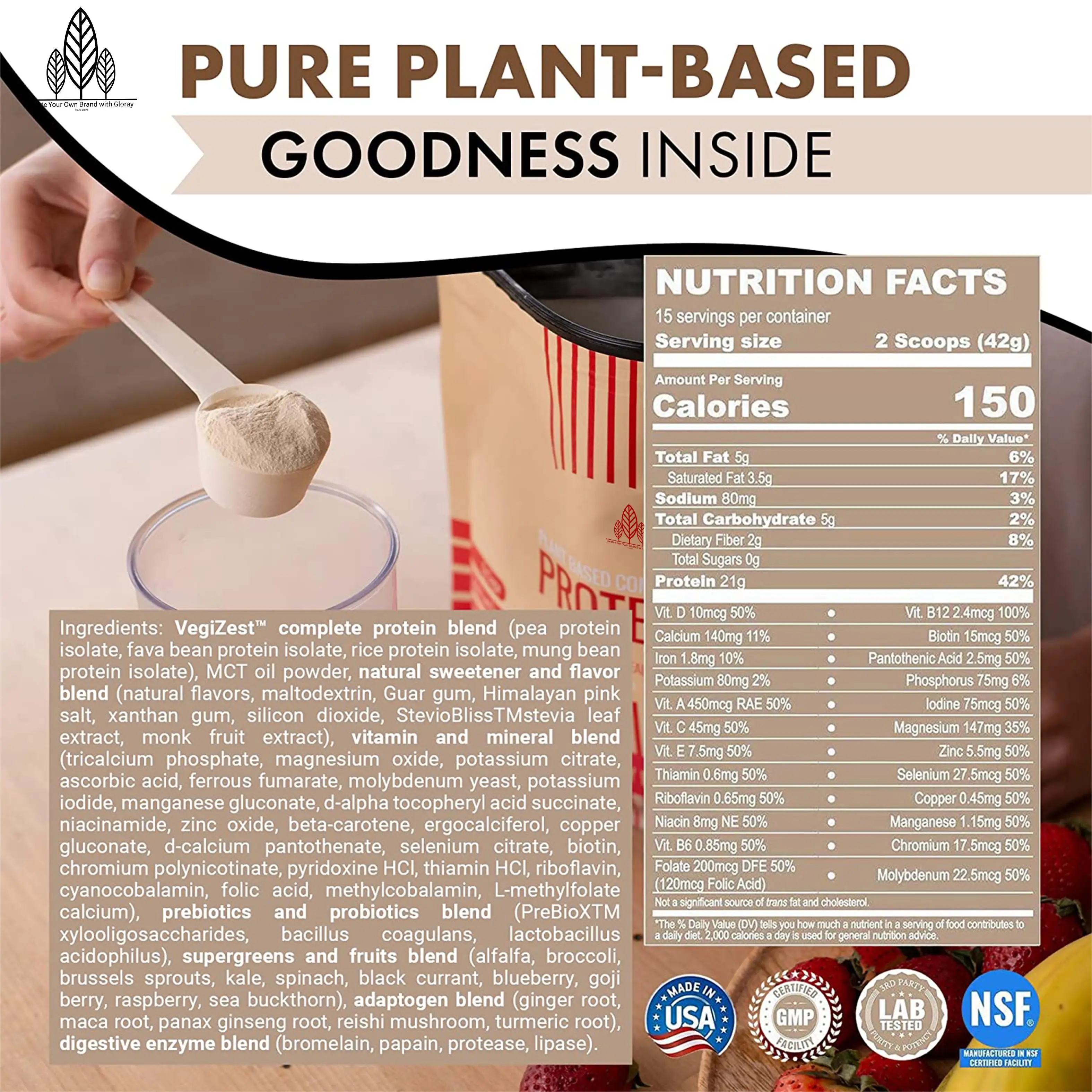 Plant Based Protein Shake Strawberry Banana Dairy Free Protein Powder Vegan Meal Replacement Shake Rice & Pea Protein Low Carb