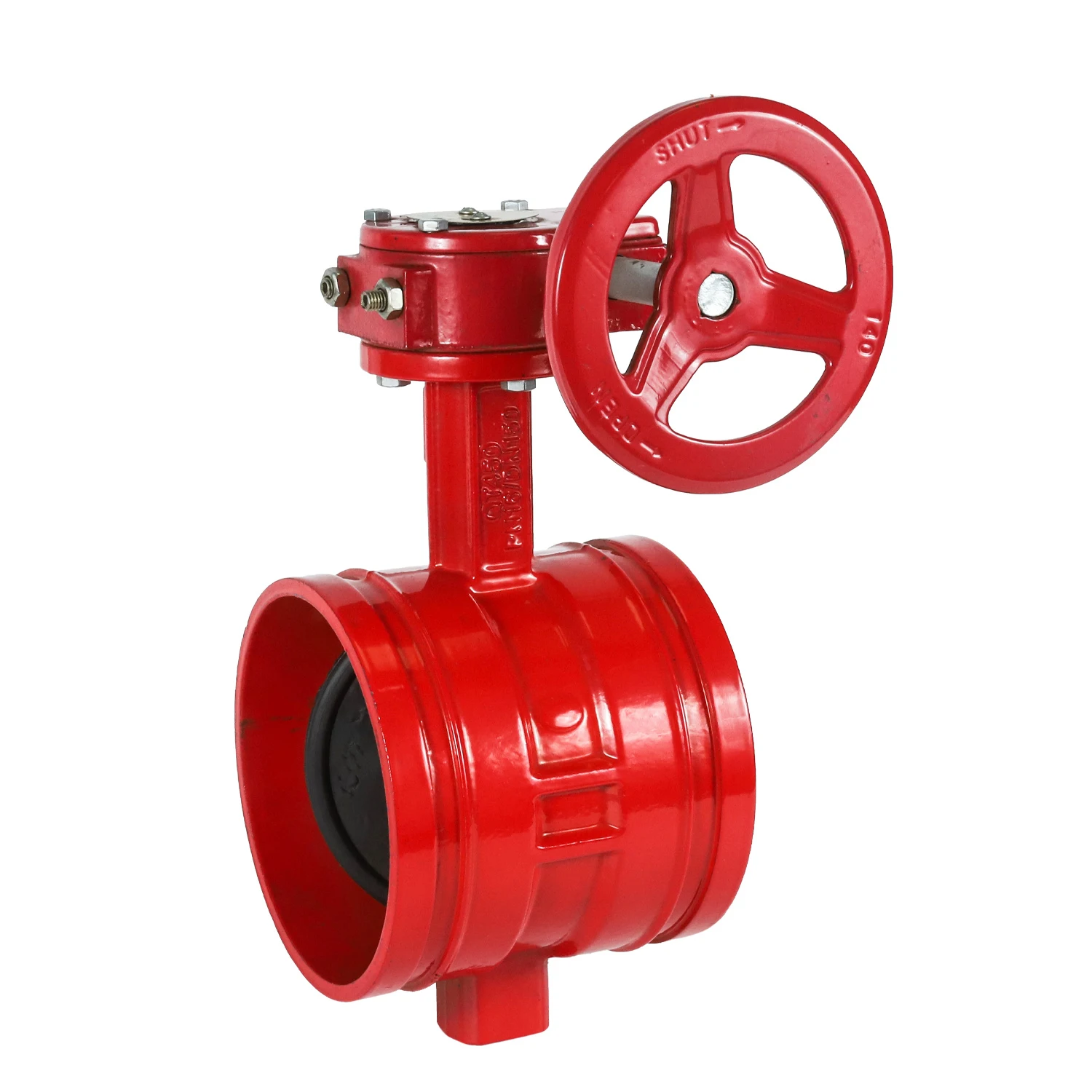 AWWA ANSI Butterfly Valve Red D371X PN16 Handwheel/Turbine Fire SAFE Signal Grooved Gear Actuator & Tamper Switch Ductile Iron