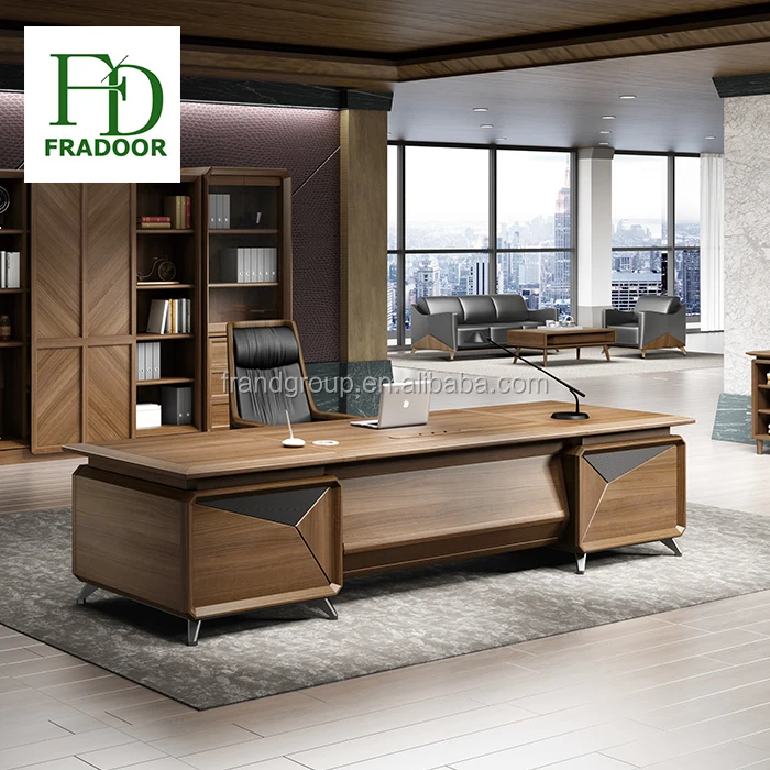 Latest Fancy Stock Nature Veneer 2 Meter Boss Office Desk for Commercial Building