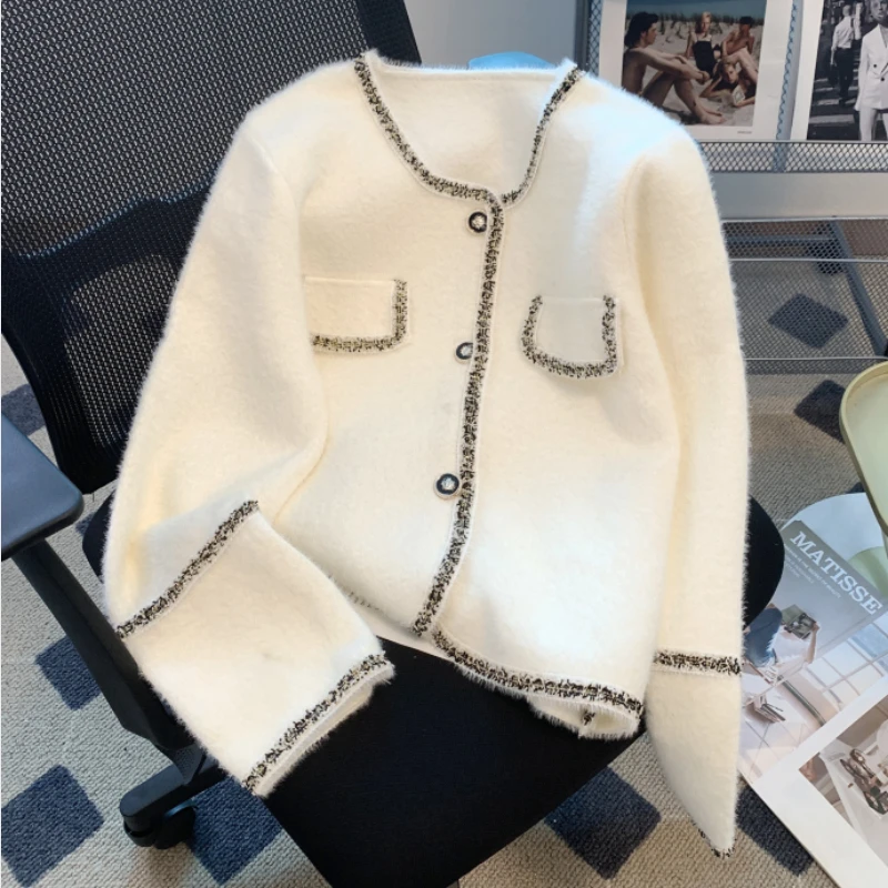 Candice 2023 spring and autumn round collar crochet korean modest mohair sweater