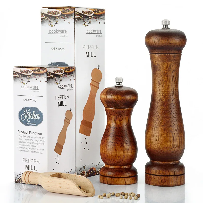 Pepper Mill Wood High Quality Coarseness Adjustable Manual Salt Spice Mill Ceramic Core Wood Pepper Mill