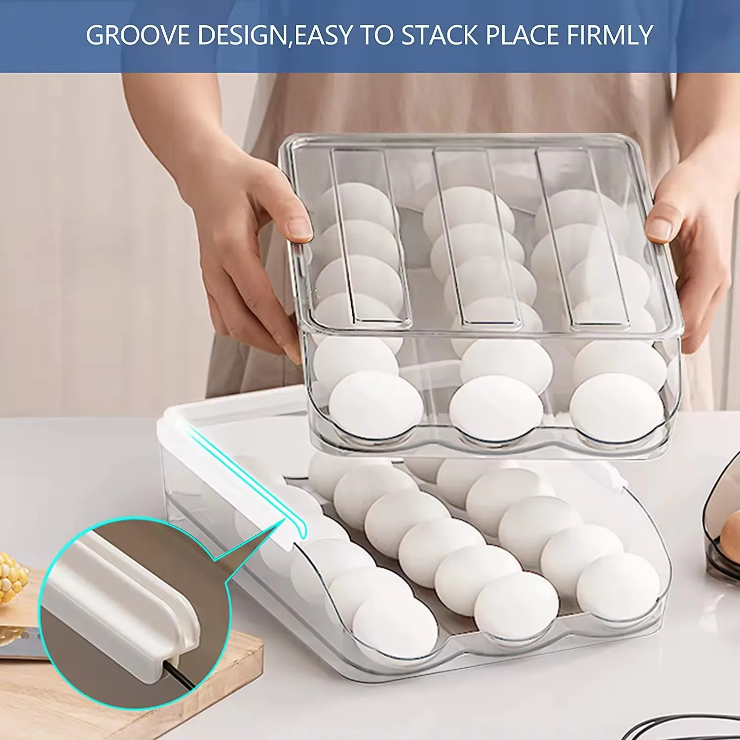 hot selling products  Large capacity egg holder for refrigerator multi-layer egg storage box self-rolling egg storage container