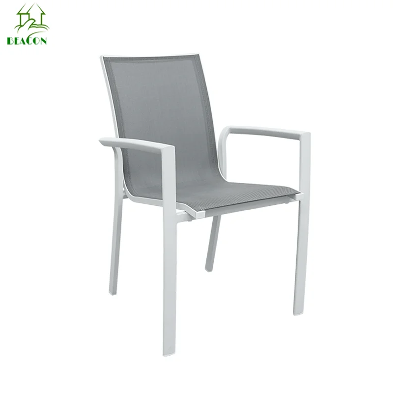 Commercial Stackable Bistro Cafe Shop Dinning Chair Modern Patio Aluminum Frame Outdoor Dining Chair With Armrest
