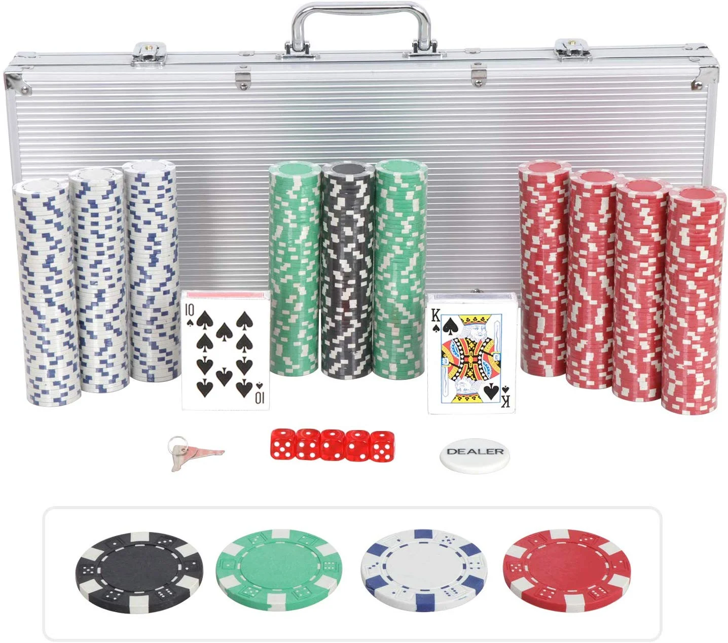 500 Poker Red&Green Chip Set 11.5 Gram Dice Style Clay Casino Poker Chips WITH Aluminum Case