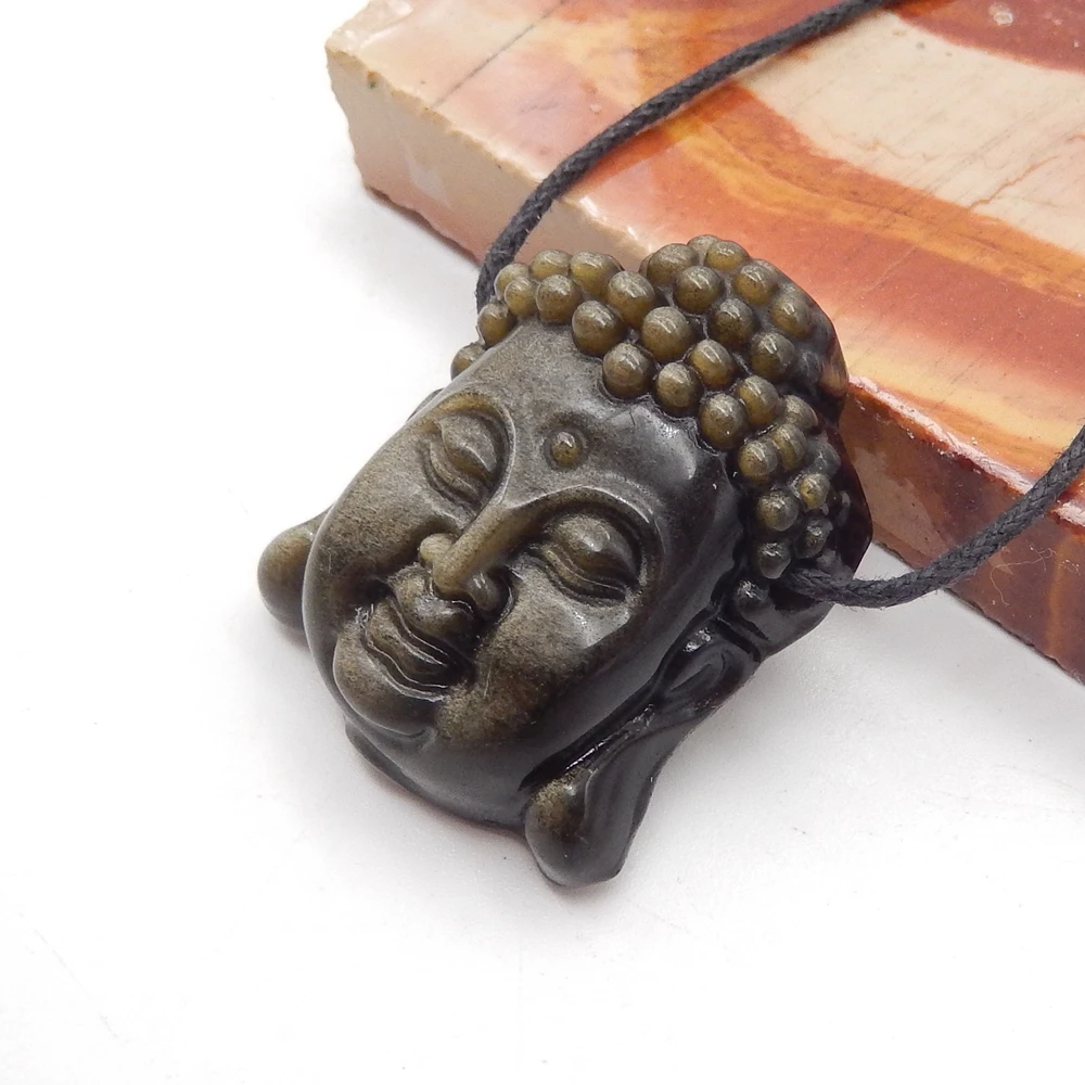Gold Obsidian Buddha Pendant for Necklace,Drilled Crystal Carved Buddha Pendant for Men, Gemstone Jewelry,  Mens Pendant
