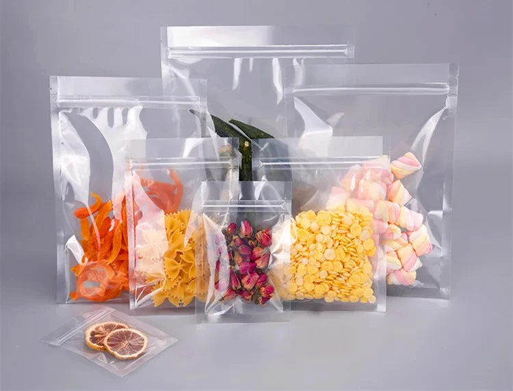 1Pack = 100Pcs In Stock 11*17Cm Clear Plastic Flat Heat Seal/3 Side Seal Poly Bags/Pouches With Zipper For Food Storage
