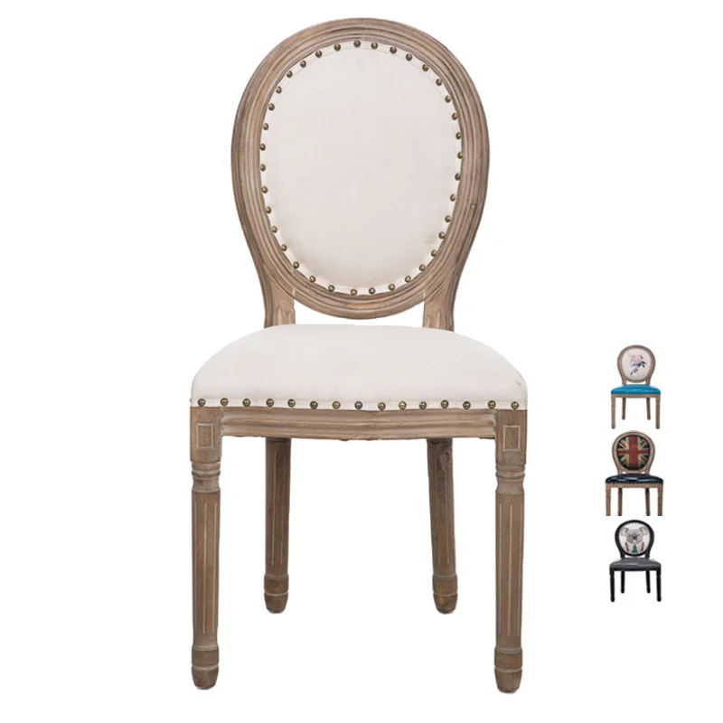 
Vintage Respaldo Circular Piel Sillas De Para Comedor De Madera Pu Leather Restaurant French Louis Xvi Chairs 