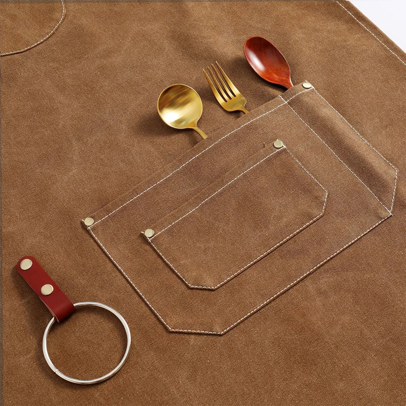 Custom Label leather denim canvas apron customizable canvas apron with pockets stain proof custom logo canvas apron