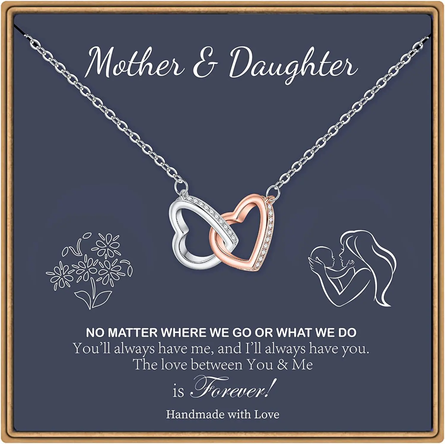 MYF Factory custom wholesale 18k gold plated double 925 sterling silver woman fashion jewelry heart necklaces for mothers day