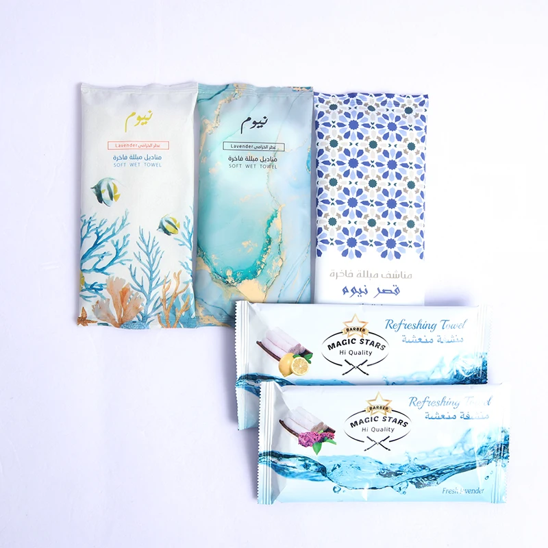 Individually Wrapped Thick Tissue Wipes Custom Private Label Wipes Single Restaurant Wet Refreshing Towels
