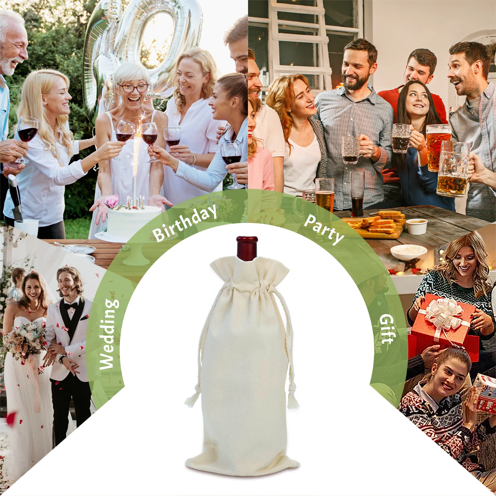 High Quality White Cotton Red Wine Canvas Dust Bag for Wedding Drawstring Pouch Plain Tote Bag Cotton with Logo Printing