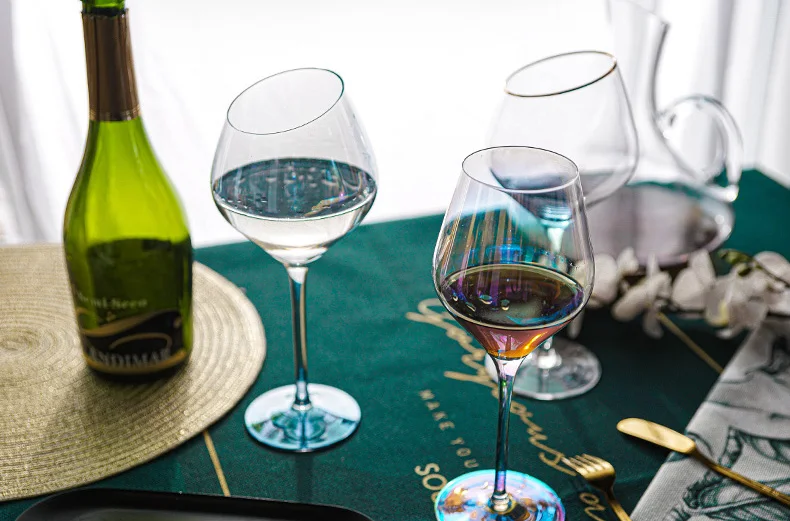 Hand-Blown Big Mouth Color Crystal Long Stem Slanted Wine Glass Wine Glass with Bevel  for Bordeaux  Wedding Gift Anniversary