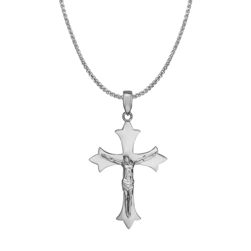 316L Stainless Steel Mirror Polished Medieval Crucifix Jesus Christ Cross Charm Pendant Necklace for Men Fashion Jewelry