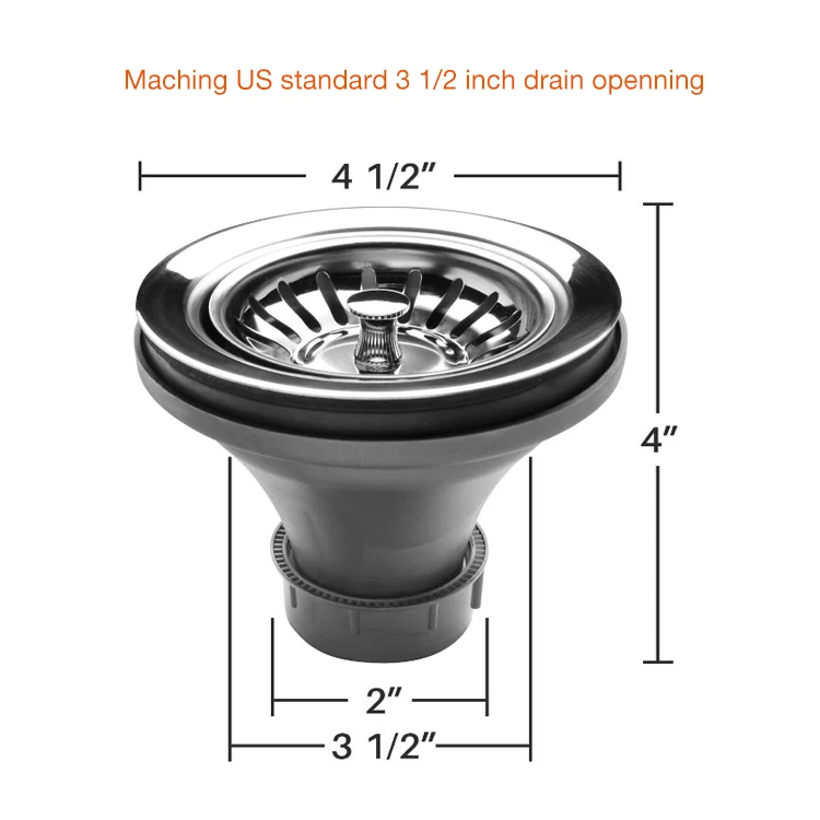 3-1/2 Inch Kitchen Sink Drain Assembly with Strainer stainless steel sink filter