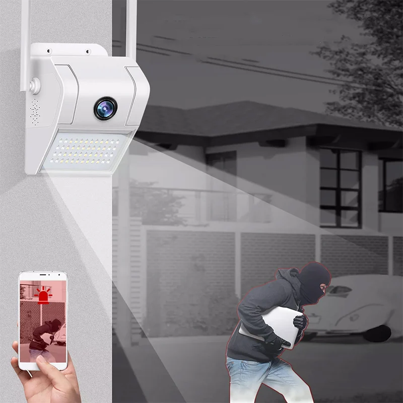 v380-D6 Floodlight 2mp Wifi Surveillance Outdoor Wall Light Camera With Motion Detection Sensor And Alarm message/voice