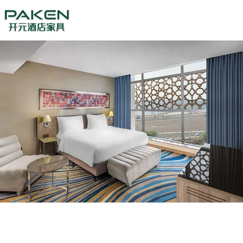 Modern Hotel Room Furniture Suite Wooden King Bed Headboard Bedroom Sets Luxury Hospitality Furniture