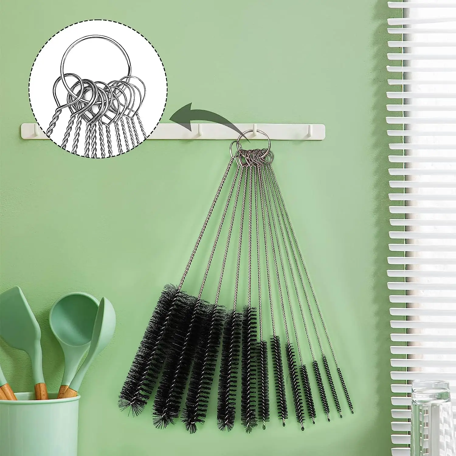 61-Inch Stainless Steel Double-Ended Hose Brush 8.2-Inch Nylon Long CPAP Tube Cleaning Brush Flexible Drain Straw Cleaner Brush