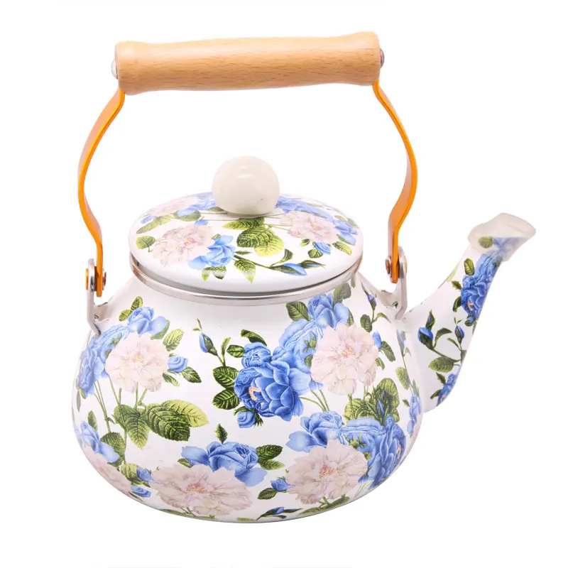Chinese 1.5L/2L/2.5L Enamel Metal Tea Pot with Luxury Modern Design Wooden Handle Home Camping Use Iron Tea Kettle