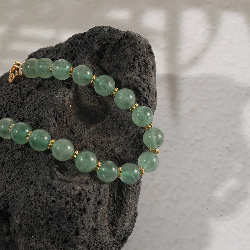 fashion jewelry real gold plated strawberry crystal green copper bracelet with natural stone women summer party