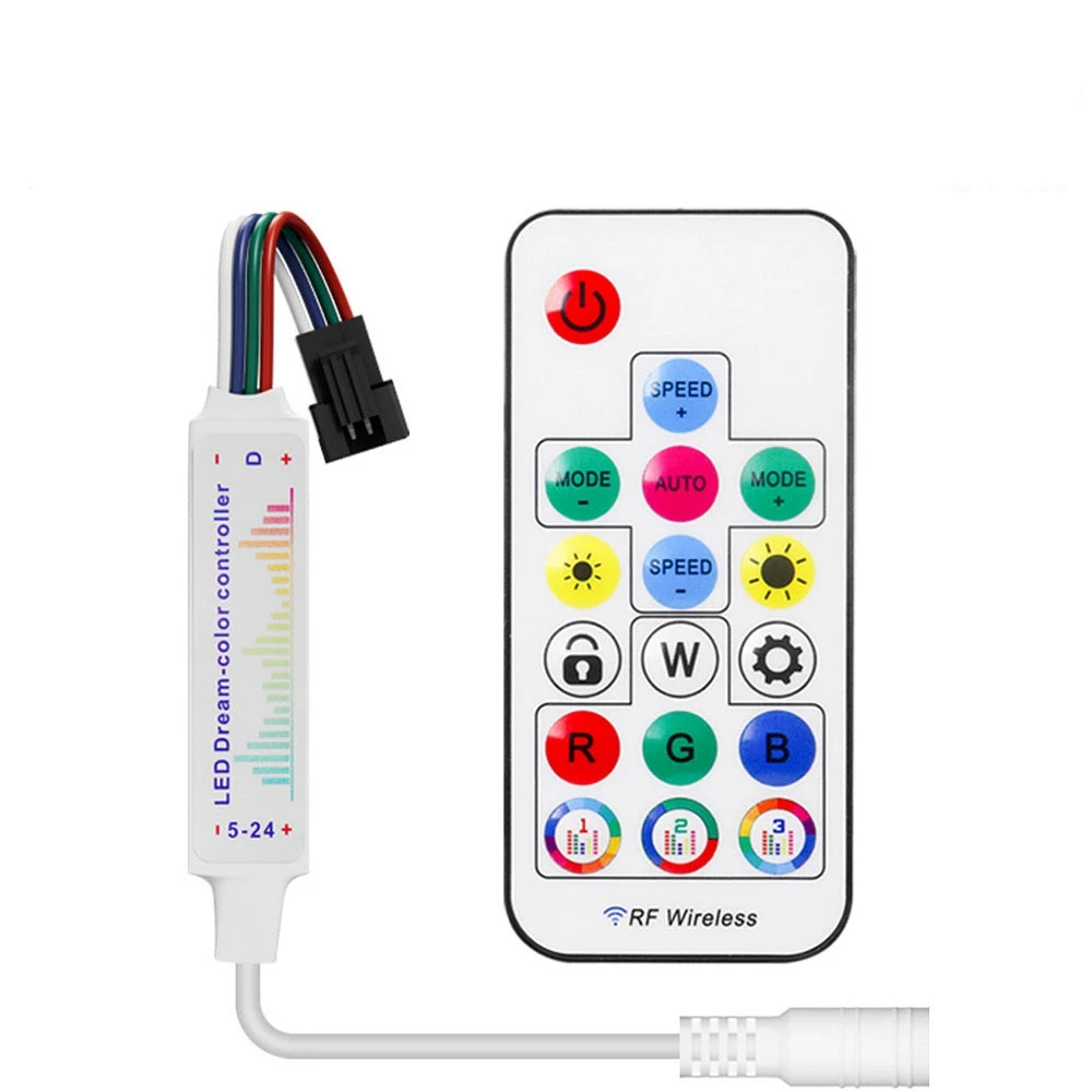 WS2815 WS2813 Мини Смарт RGBIC музыкальный контроллер светодиодных лент 4PIN 2048 пикселей 17 клавиш RF пульт дистанционного управления DC5-24V