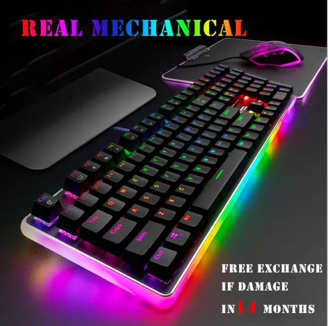  Лидер продаж игровая клавиатура и мышь 4 в 1 набор наушников для ПК Проводная RGB осветительная полоса механической клавиатуры со светодиодной