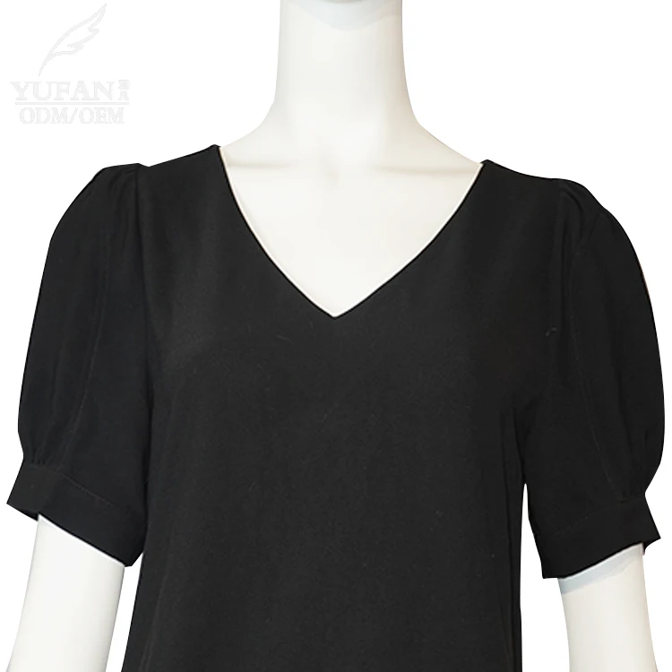 YuFan Custom Black Short Sleeve Casual Dress V Neck Mini Ladies Dresses High Quality Elegant Chiffon Women Clothes
