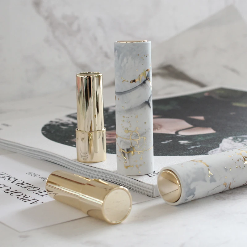 Wholesale Marble Lipstick Container Brick Custom Tube Packaging Round Lipstick Packaging with Customized Craft