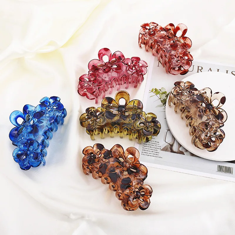 Europe America Women Hair Clip Wholesale Flower Fashion INS Resin Plastic Claw Clips Large