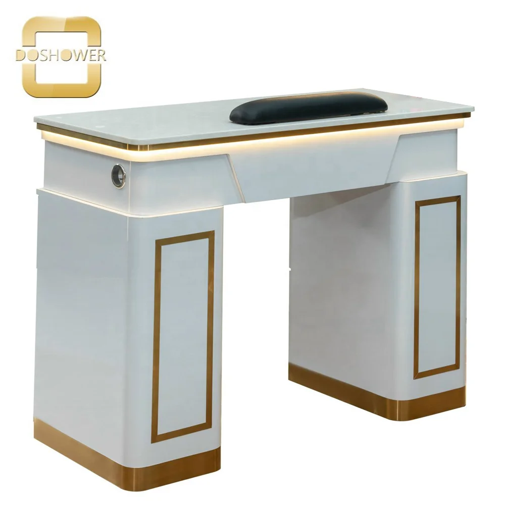 custom nail technician table and chairs of portable nail table package with gold trim for nails table salon manicure furniture