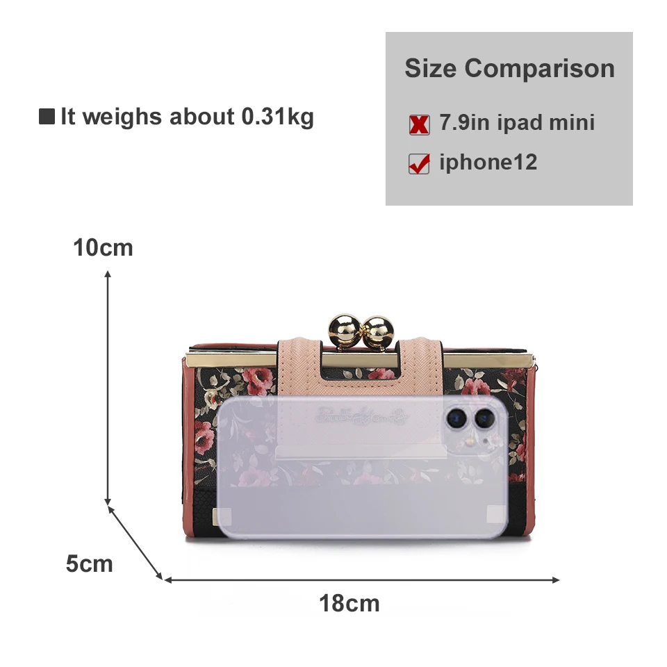 HEC 2022 Fashion Ladies PU Leather Purse Large Capacity Card Metal Buttons Small And Convenient Coin Purse Wallet