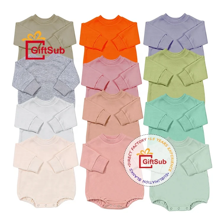 High Quality Sublimation Baby Bubble Romper Clothes Blank Polyester French Terry Sweater Plain Baby Bodysuit Romper