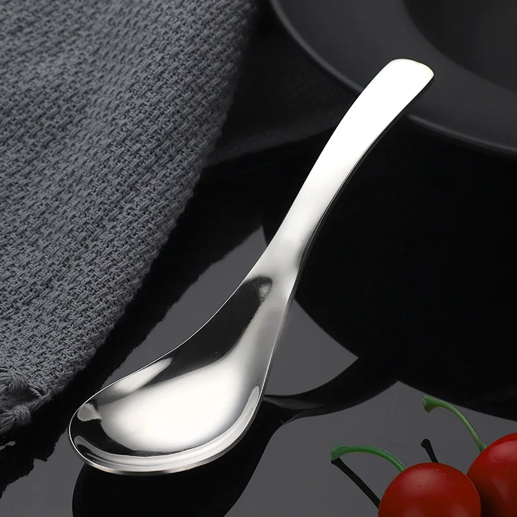High Quality Food Grade 304 Stainless Steel Round Spoon Silver Dessert Dinner Rice Soup