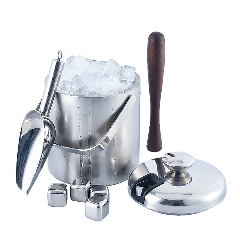 Stainless Steel Double Walled Insulated Ice Bucket With Lid Ice Bucket And Tong Set